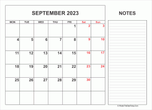 2023 printable september calendar with notes