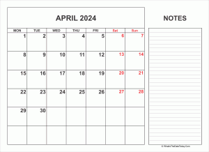 2024 printable april calendar with notes