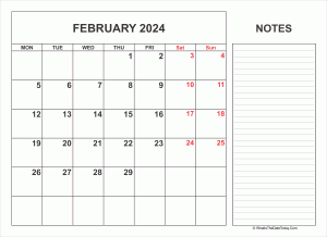 2024 printable february calendar with notes