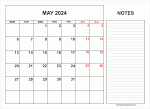 2024 printable may calendar with notes