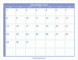2025 december calendar with week numbers