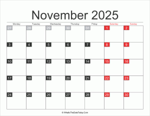 2025 november calendar printable