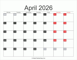 2026 april calendar printable