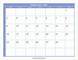 2026 february calendar with week numbers
