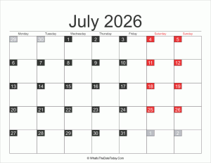 2026 july calendar printable