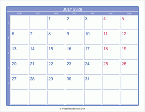 2026 july calendar with week numbers