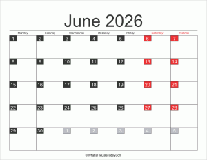 2026 june calendar printable