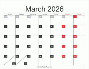 2026 march calendar printable