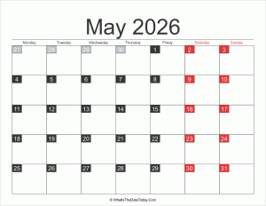 2026 may calendar printable