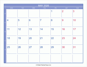 2026 may calendar with week numbers