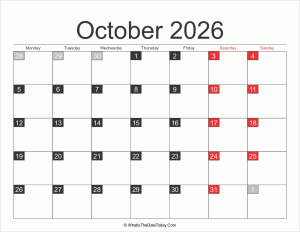 2026 october calendar printable