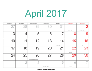 april 2017 calendar printable with holidays