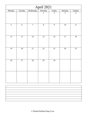 april 2021 calendar editable with notes