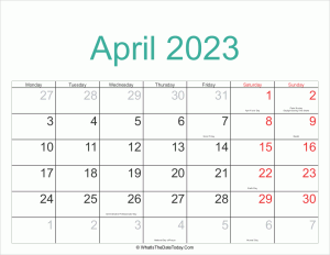 april 2023 calendar printable with holidays