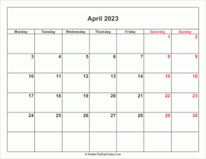 april 2023 calendar with weekend highlight
