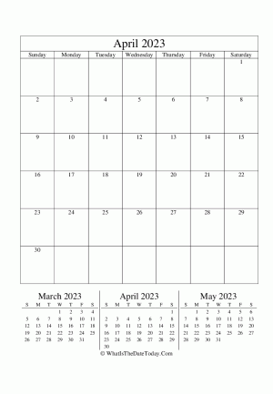 april 2023 vertical calendar