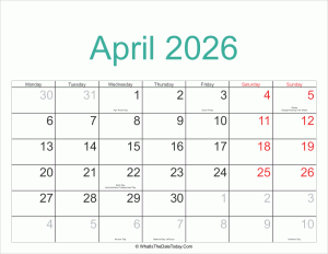 april 2026 calendar printable with holidays