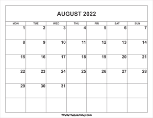 august 2022 calendar