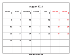 august 2022 calendar weekend highlight