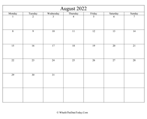 august 2022 editable calendar
