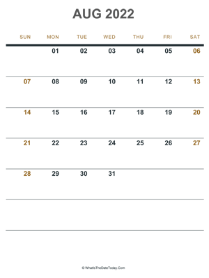 august 2022 printable calendar