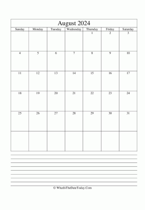 august 2024 calendar editable with notes