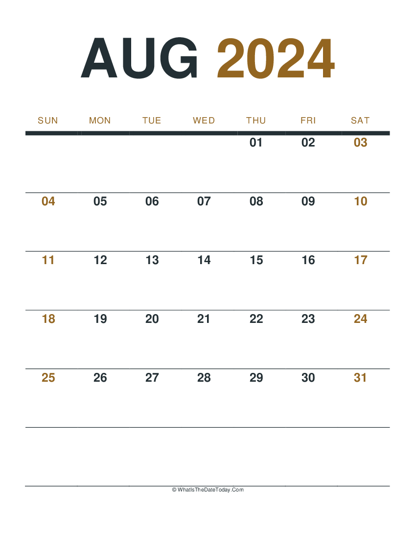 August 2024 Printable Calendar (Portrait Layout)