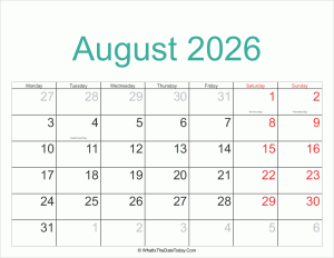 august 2026 calendar printable with holidays