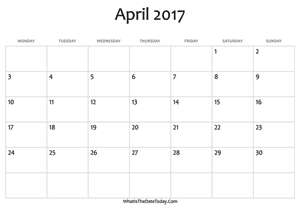 blank april calendar 2017 editable