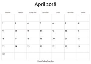 blank april calendar 2018 editable