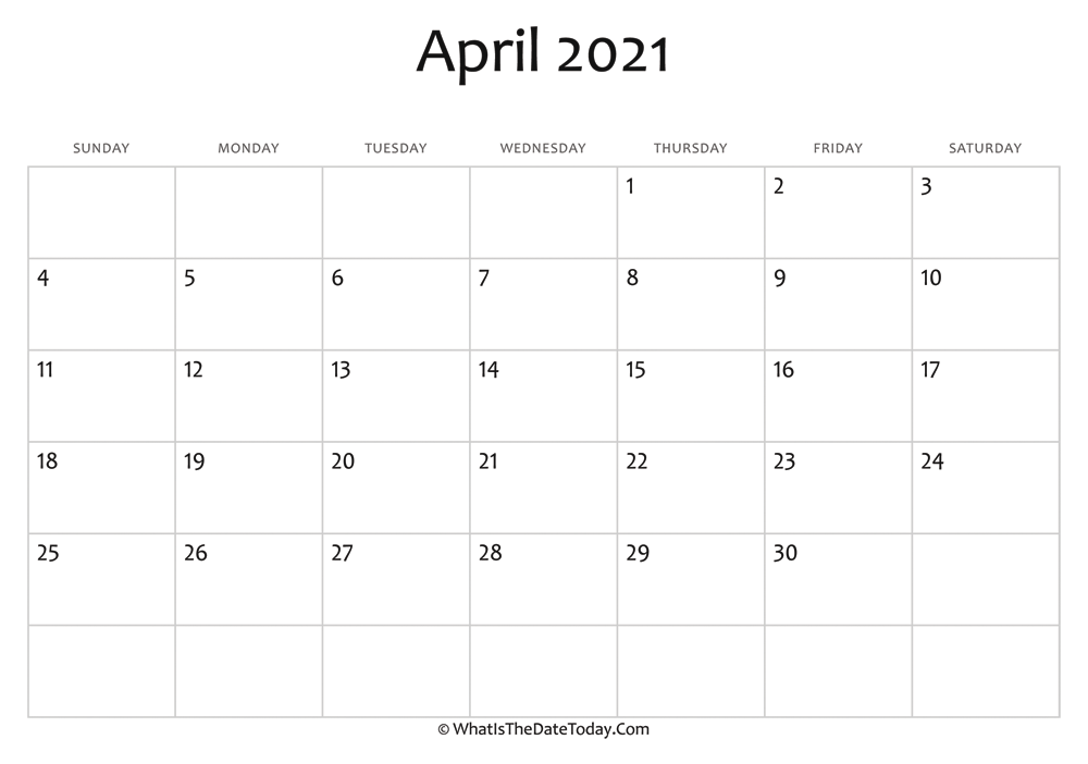 blank april calendar 2021 editable