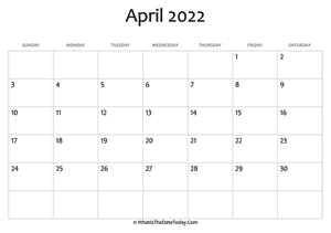Editable April 2022 Calendar April 2022 Calendar Templates | Whatisthedatetoday.com