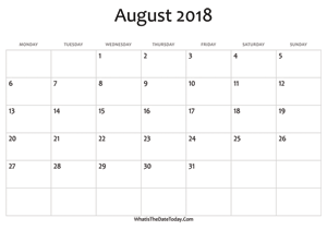 blank august calendar 2018 editable