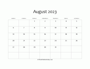 blank august calendar 2023 editable