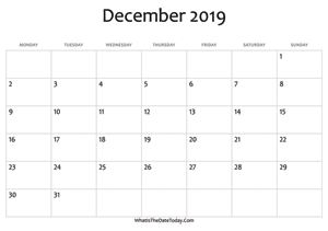 blank december calendar 2019 editable