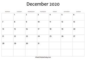 blank december calendar 2020 editable