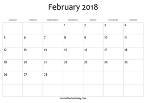 blank february calendar 2018 editable