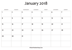 blank january calendar 2018 editable