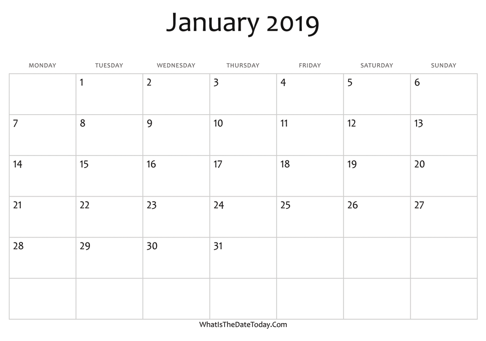 blank january calendar 2019 editable