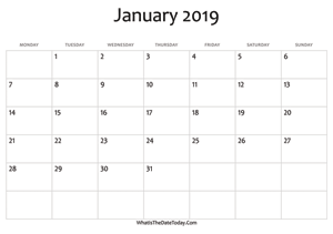 blank january calendar 2019 editable