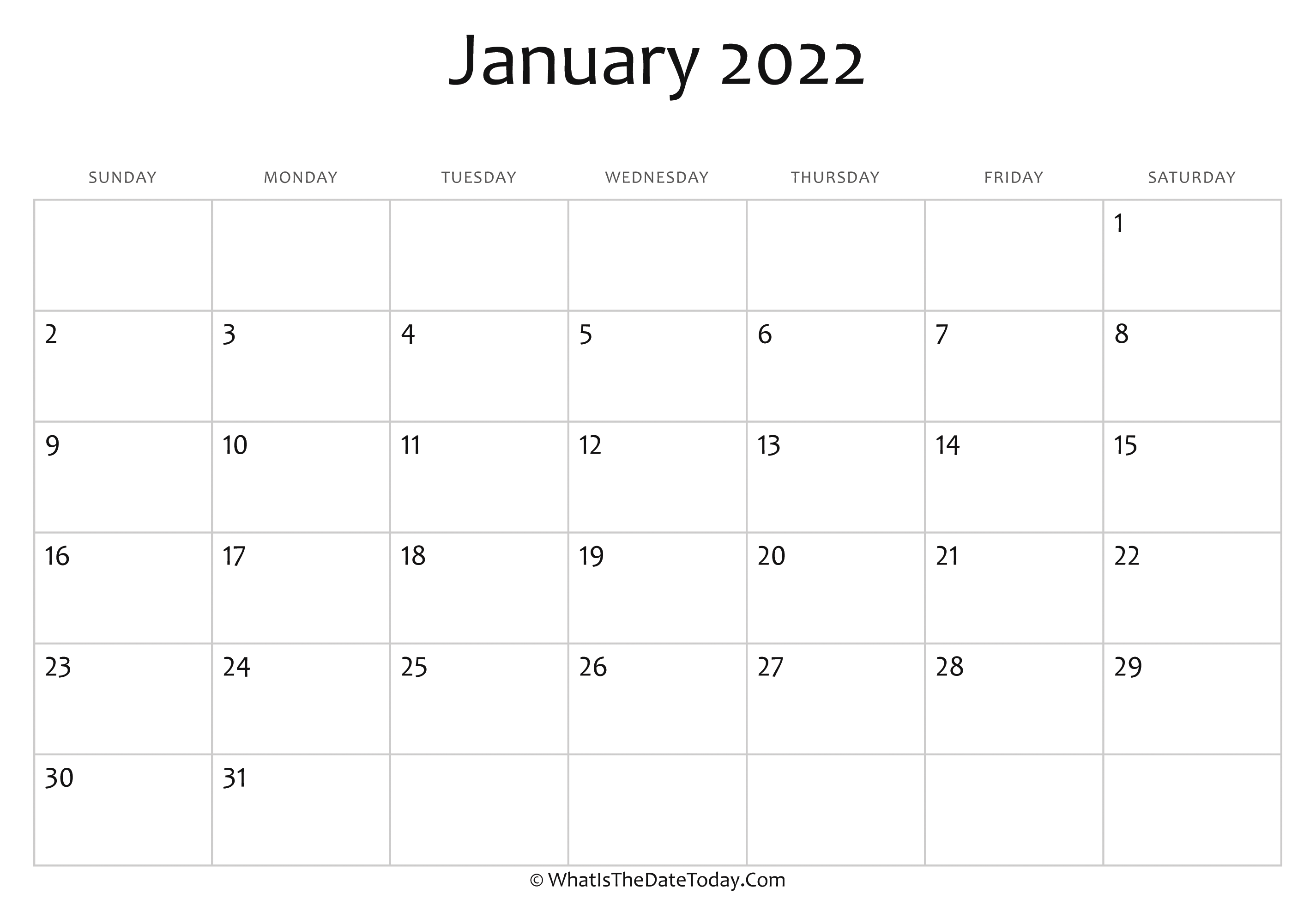 Editable Calendar January 2022 Blank January Calendar 2022 Editable | Whatisthedatetoday.com