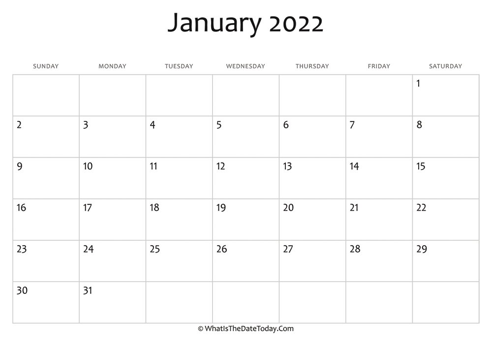 blank january calendar 2022 editable