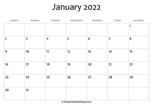 blank january calendar 2022 editable