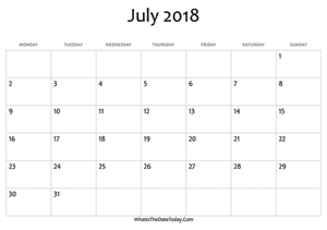 blank july calendar 2018 editable