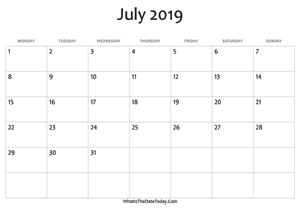 blank july calendar 2019 editable