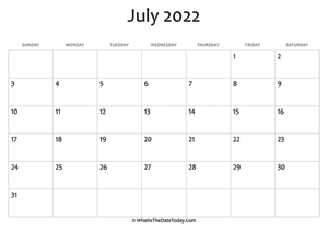 blank july calendar 2022 editable