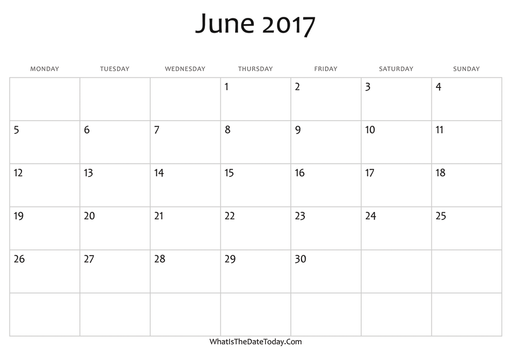 blank june calendar 2017 editable