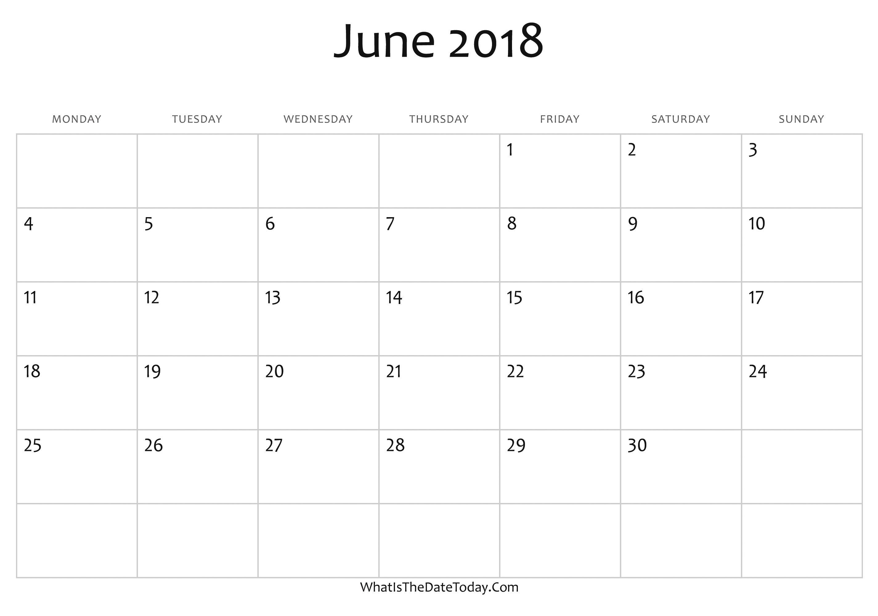 June 2018 Editable Calendar