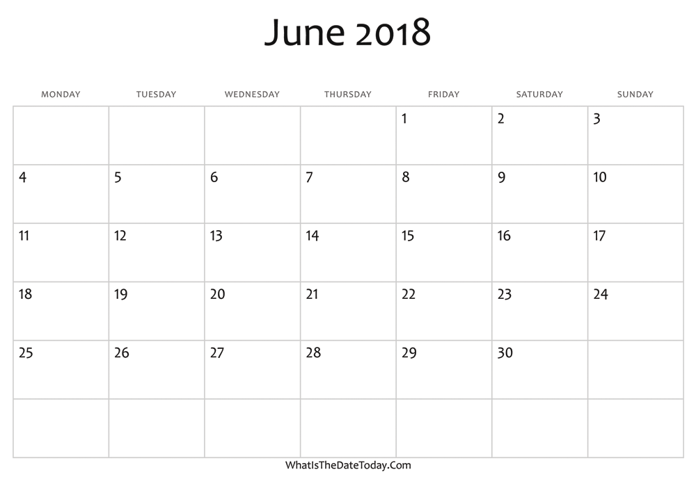 blank june calendar 2018 editable