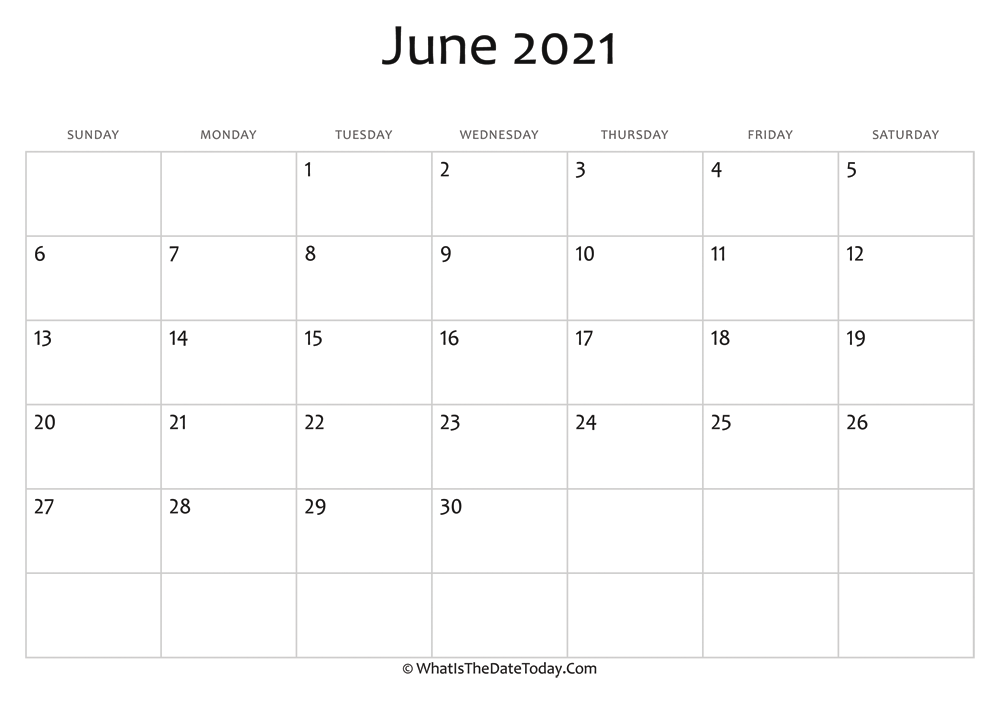 blank june calendar 2021 editable